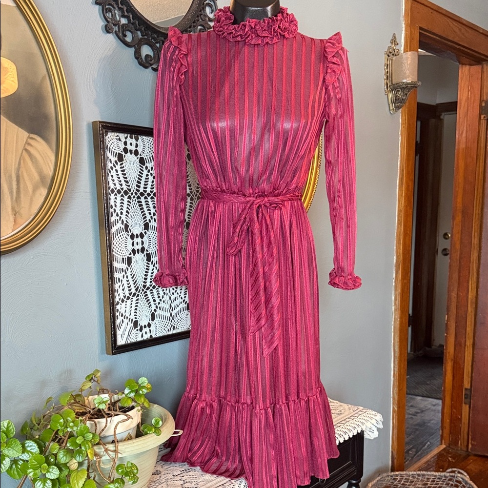 Vintage maroon sheer Striped Dress